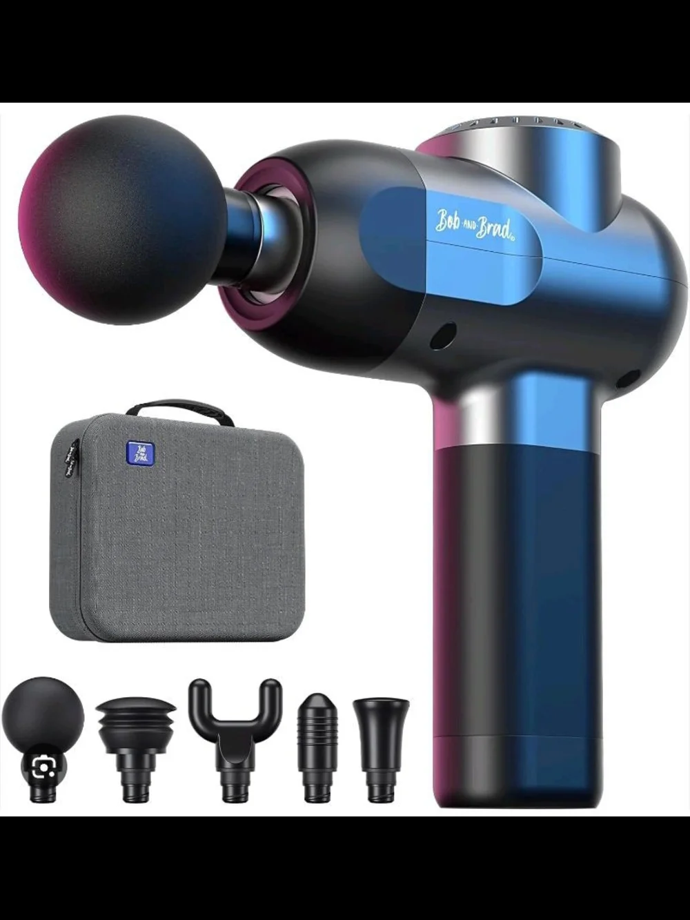 Blue & Black Percussion Massage Gun with 6 Attachments